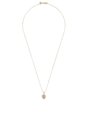 Small 14K Gold Monstera Leaf Charm Necklace With Diamonds