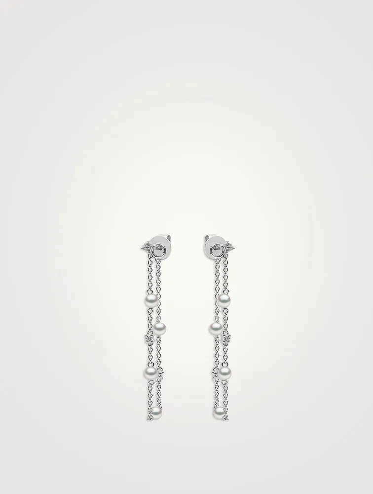 18K White Gold Freshwater Pearl And Diamond Earrings