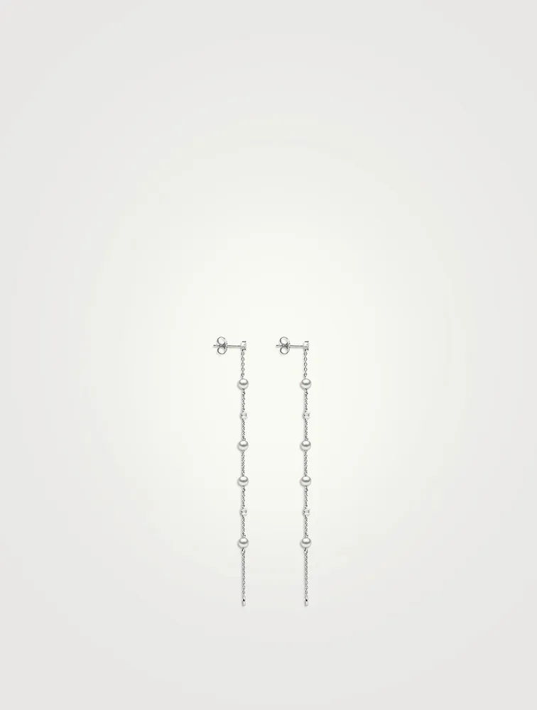 18K White Gold Freshwater Pearl And Diamond Earrings