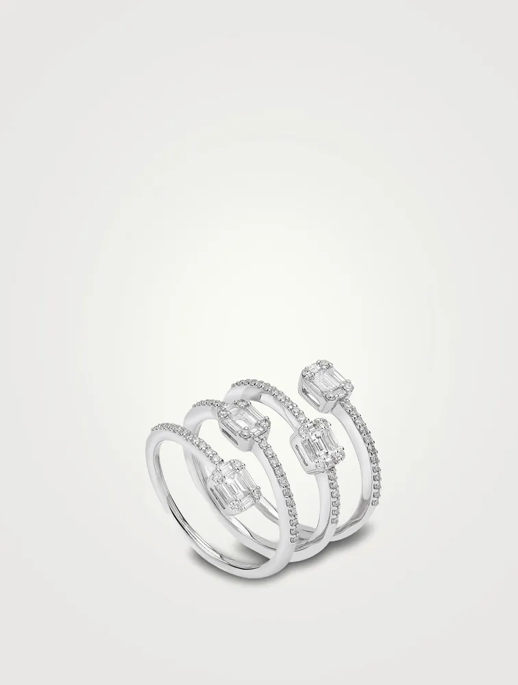 18K White Gold Spiral Ring With Diamonds