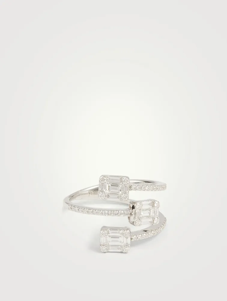 18K White Gold Bypass Ring With Diamonds