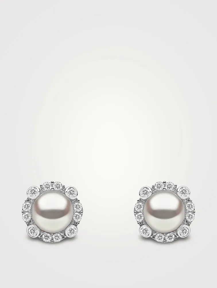 18K White Gold Pearl And Diamond Earrings