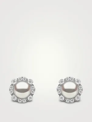 18K White Gold Pearl And Diamond Earrings