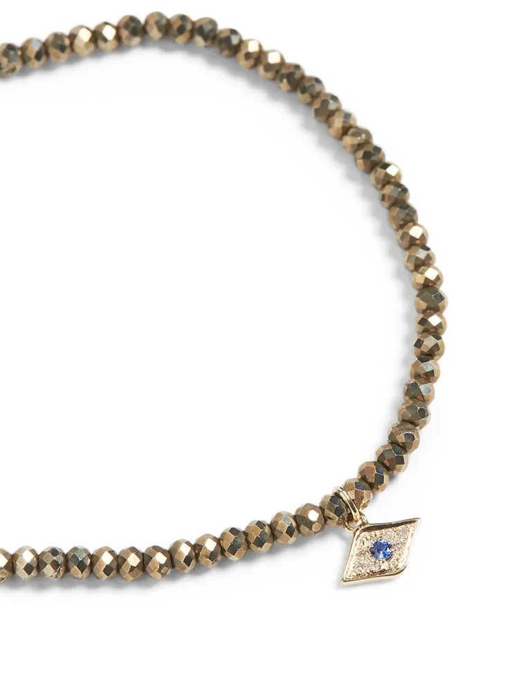Beaded Bracelet With 14K Gold Baby Evil Eye Sapphire And Diamond Charm