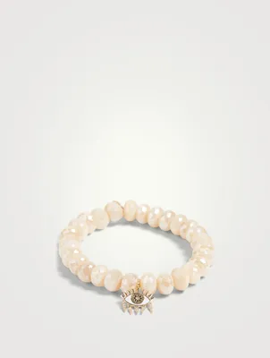 Beaded Bracelet With 14K Gold Small Kaleidoscope Eye Diamond Fringe Charm