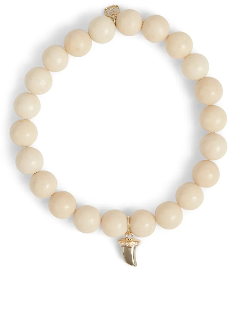 Beaded Bracelet With 14K Gold Pyrite And Diamond Horn Charm