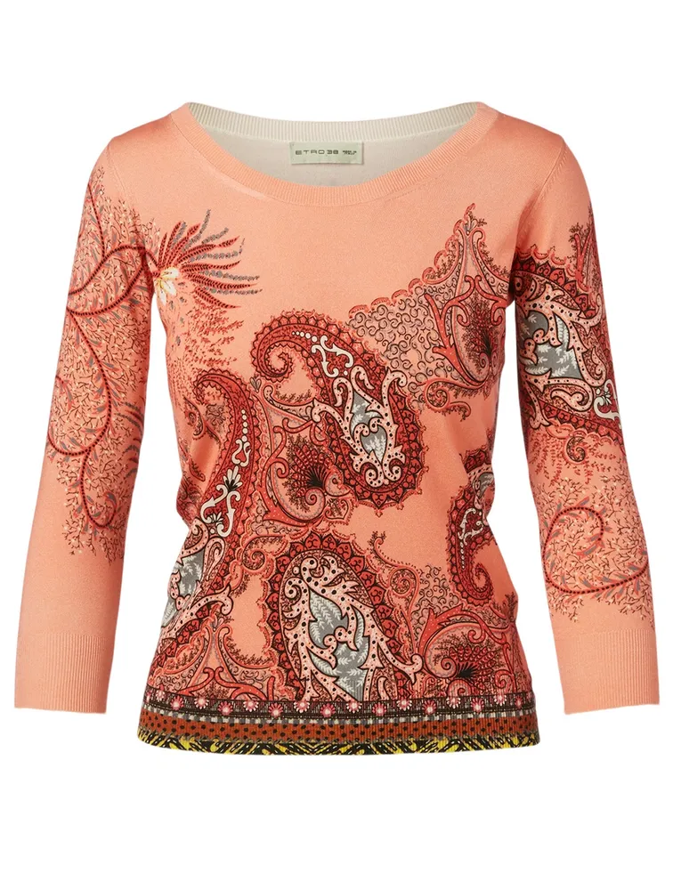 Silk Stretch Top Paisley Print