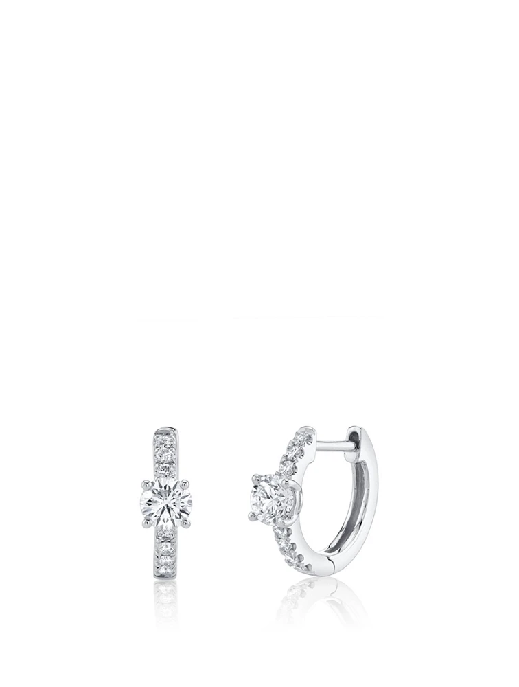 18K Gold Huggie Hoop Earrings With Diamonds