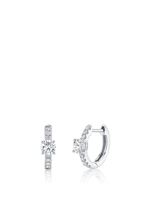 18K Gold Huggie Hoop Earrings With Diamonds