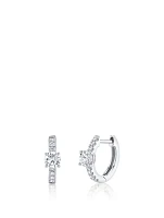 18K Gold Huggie Hoop Earrings With Diamonds