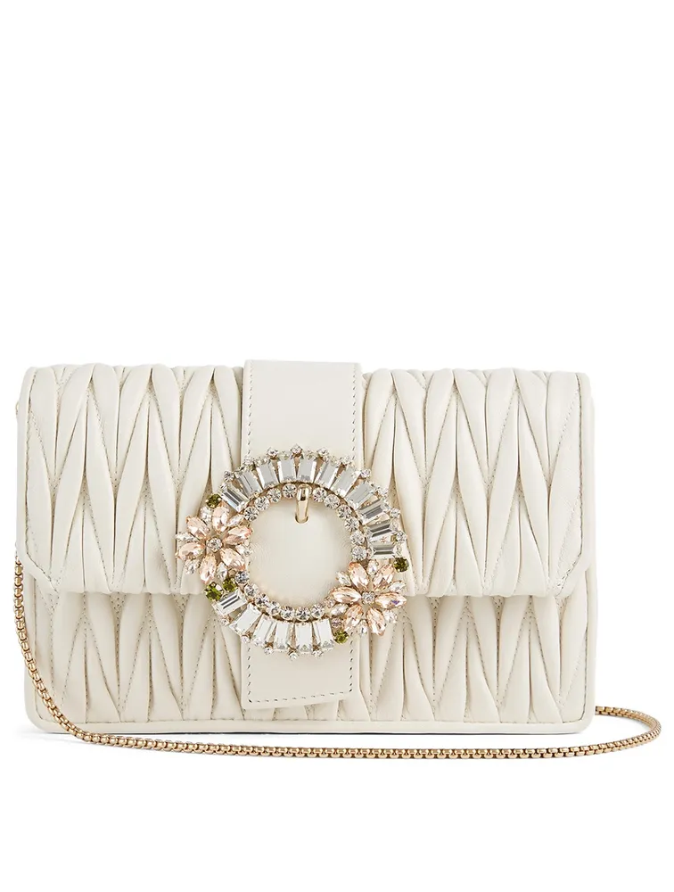 Matelassé Leather Clutch Bag With Jewel Buckle