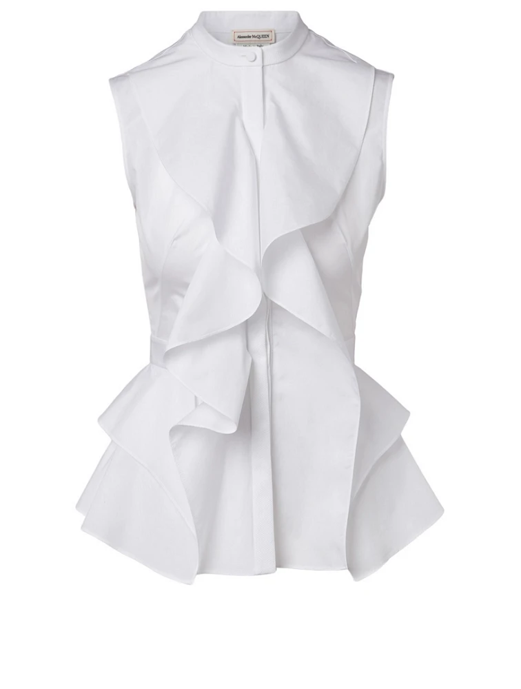 Cotton Sleeveless Ruffle Shirt