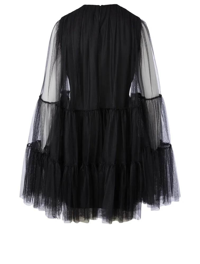 Tulle-Sleeve Mini Dress