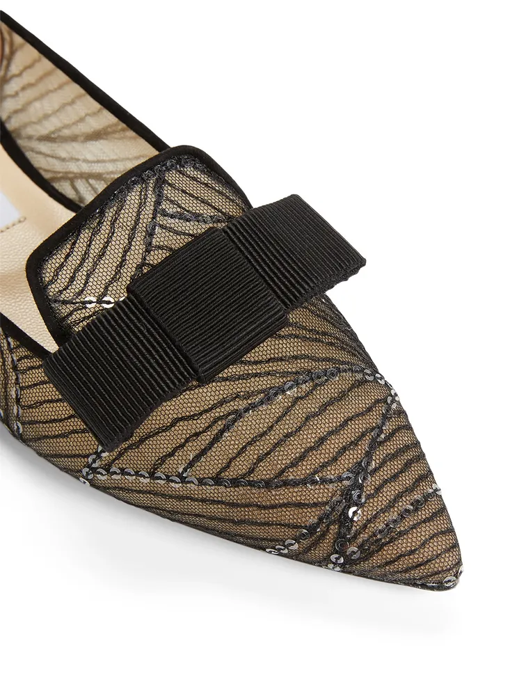 Gala Tulle Ballet Flats With Sequin Embroidery