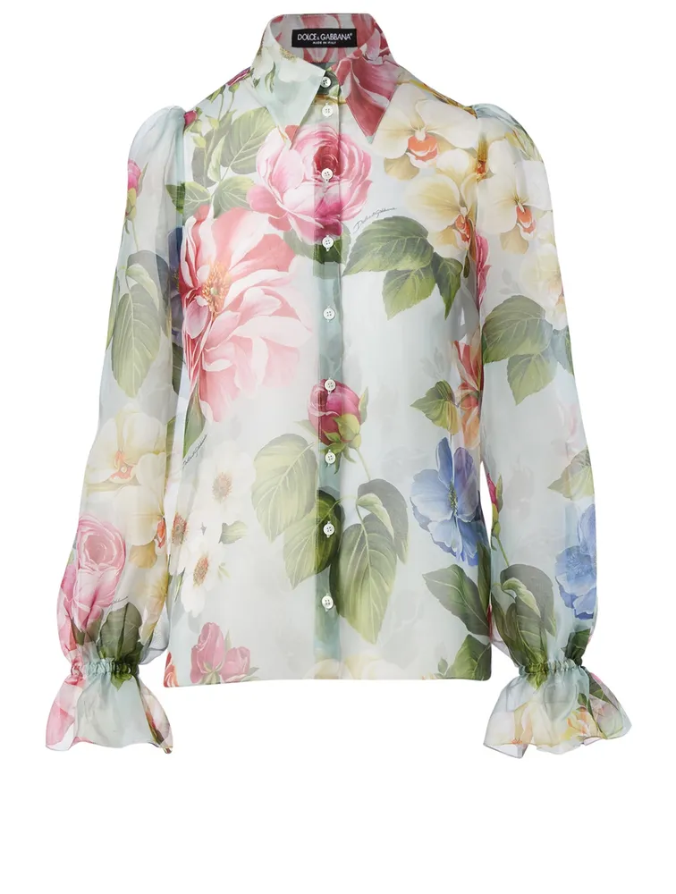 Silk Sheer Blouse Floral Print
