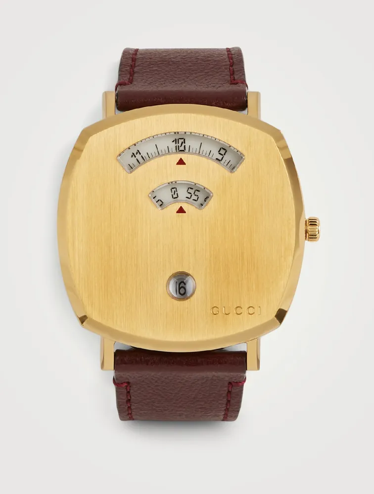 Grip Gold PVD Leather Strap Watch