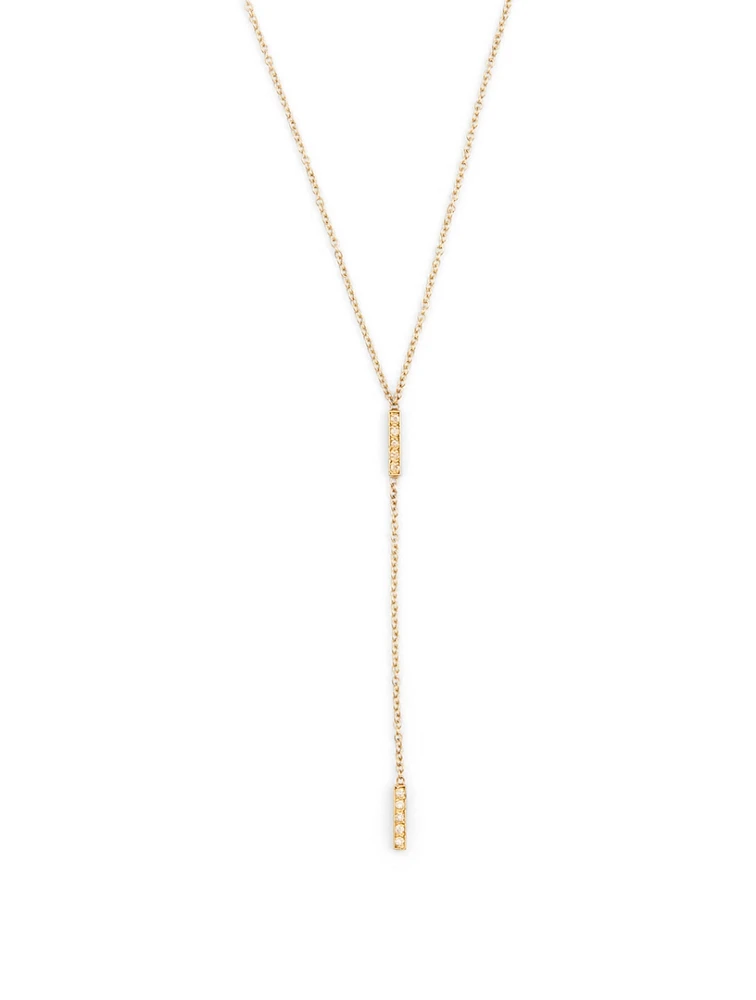 Gold Short Bar Lariat Necklace With Diamonds