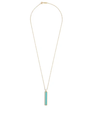 Large Gold Bar Pendant Necklace With Turquoise Inlay