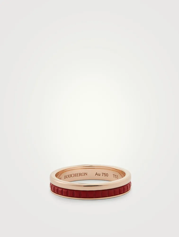 Red Edition Quatre Rose Gold Wedding Band With Ceramic