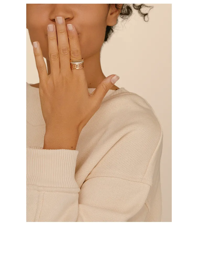 Quatre Radiant Gold Openwork Ring With Diamonds