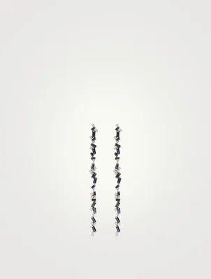 Fireworks 18K White Gold Flexible Dangle Earrings With Diamonds And Blue Sapphire