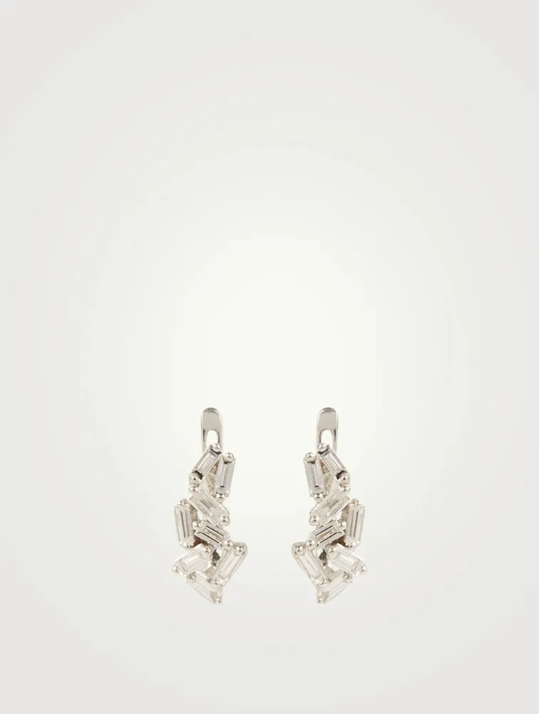Small Fireworks 18K White Gold Huggie Earrings With Diamonds