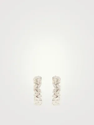 Small Fireworks 18K White Gold Diamond Hoop Earrings