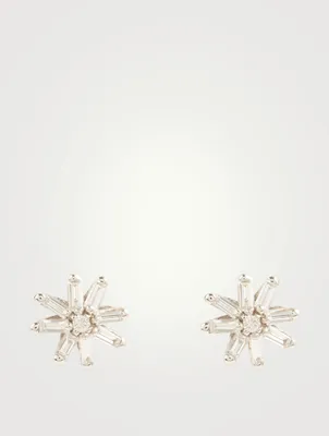 Small Fireworks 18K White Gold Starburst Stud Earrings With Diamonds
