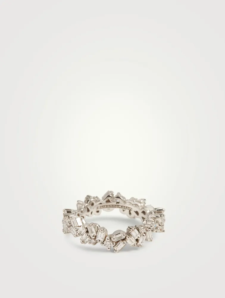 Fireworks 18K White Gold Wave Ring With Diamonds