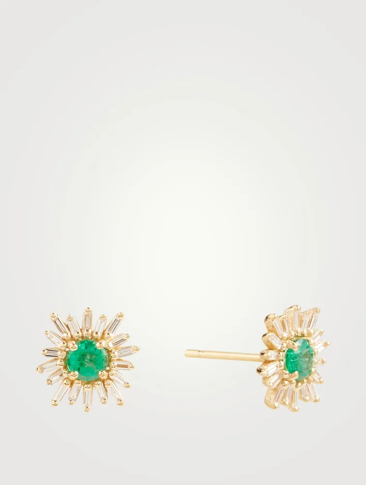 "One of a Kind" 18K Gold Earrings With Emerald And Diamonds