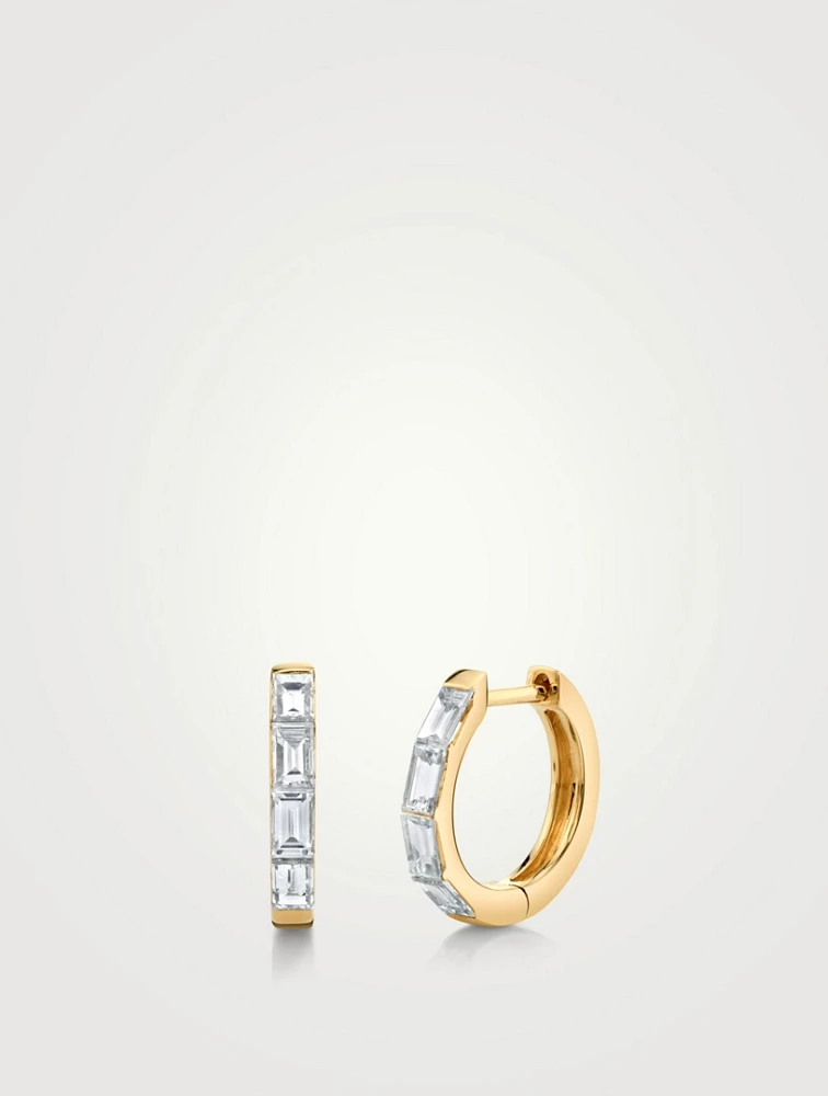 18K Gold Huggie Hoop Earrings With Diamonds