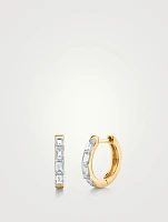 18K Gold Huggie Hoop Earrings With Diamonds