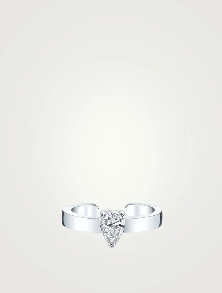 18K White Gold Wide Ear Cuff With Diamond