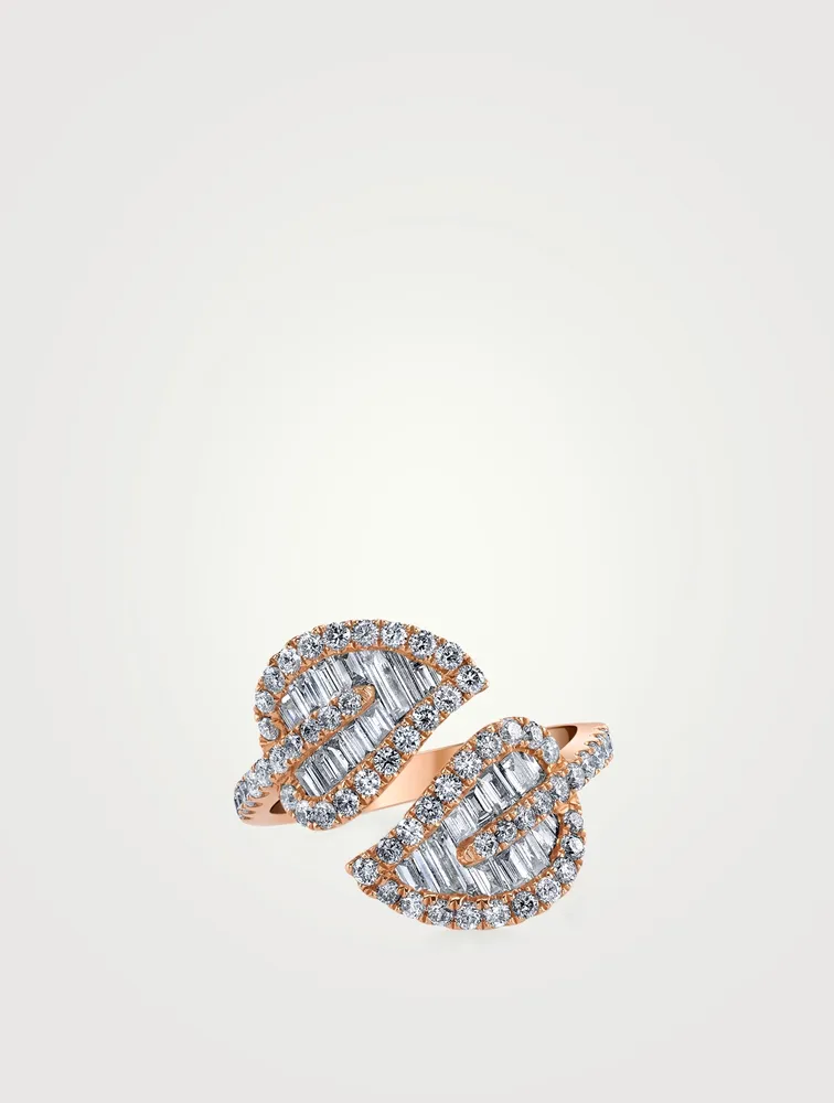 Medium 18K Rose Gold Leaf Ring With Diamonds