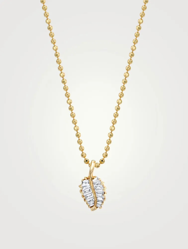 18K Gold Palm Leaf Necklace With Diamonds