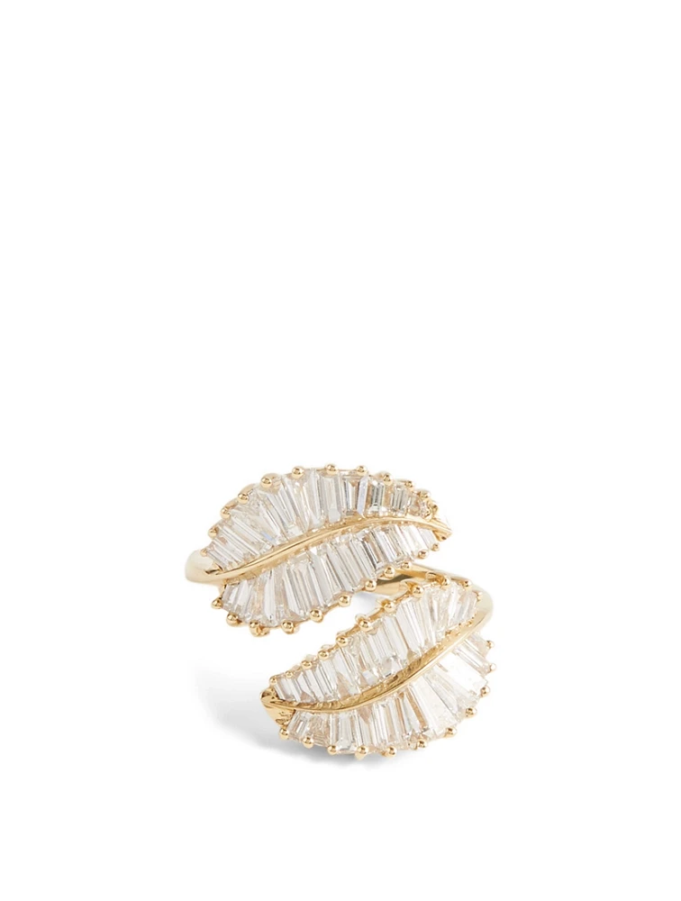 18K Gold Leaf Ring With Diamonds
