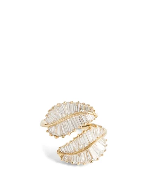 18K Gold Leaf Ring With Diamonds