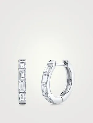 18K White Gold Huggie Hoop Earrings With Diamonds