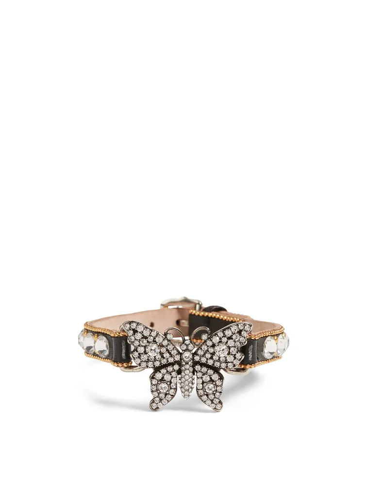 Leather Butterfly Bracelet With Crystals