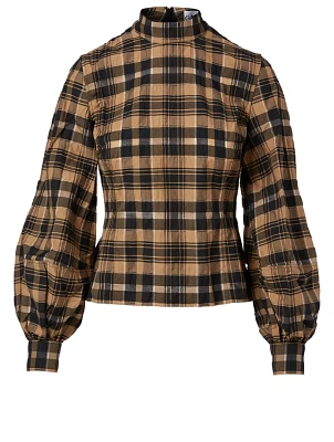 Cotton-Blend Blouse Check Print