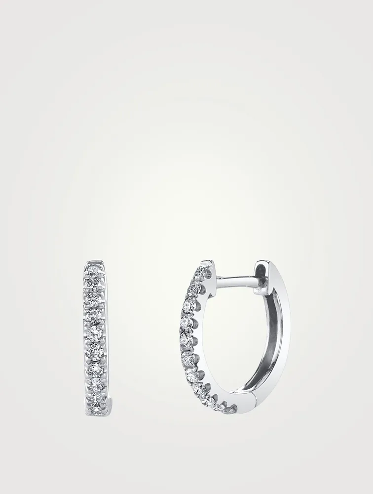 18K Gold Huggie Hoop Earrings With Diamonds