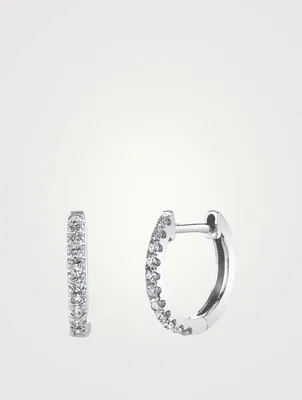 Small 18K White Gold Huggie Hoop Earrings With Diamonds