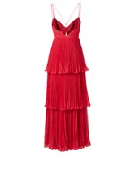 Dominique Pleated Lace Tiered Maxi Dress