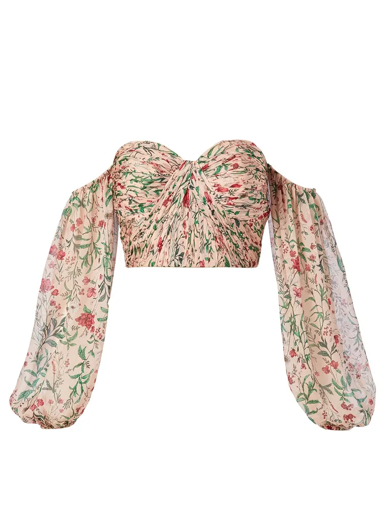 Helena Silk Off-The-Shoulder Bustier Top Floral Print