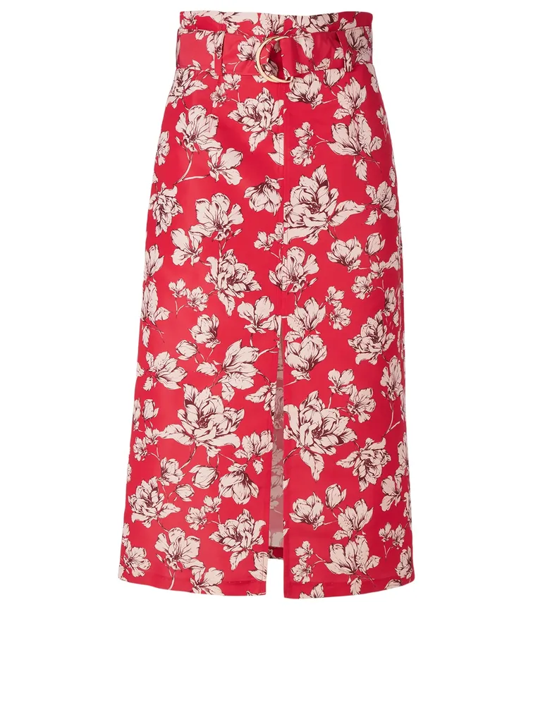 Odina Belted Midi Skirt Rose Print
