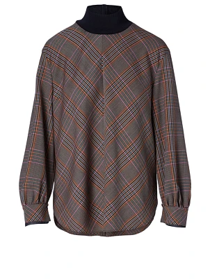 Wool-Blend Blouse Check Print