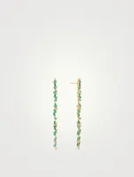 Rainbow Fireworks 18K Gold Linear Drop Earrings With Emeralds And Diamonds