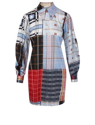 Silk Stretch Mini Dress Patchwork Print