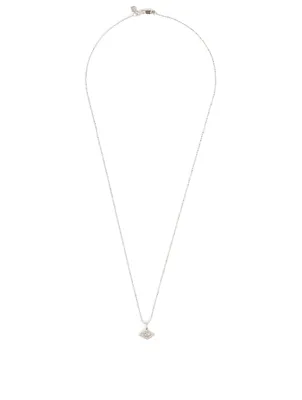 14K White Gold Large Bezel Evil Eye Necklace With Diamonds
