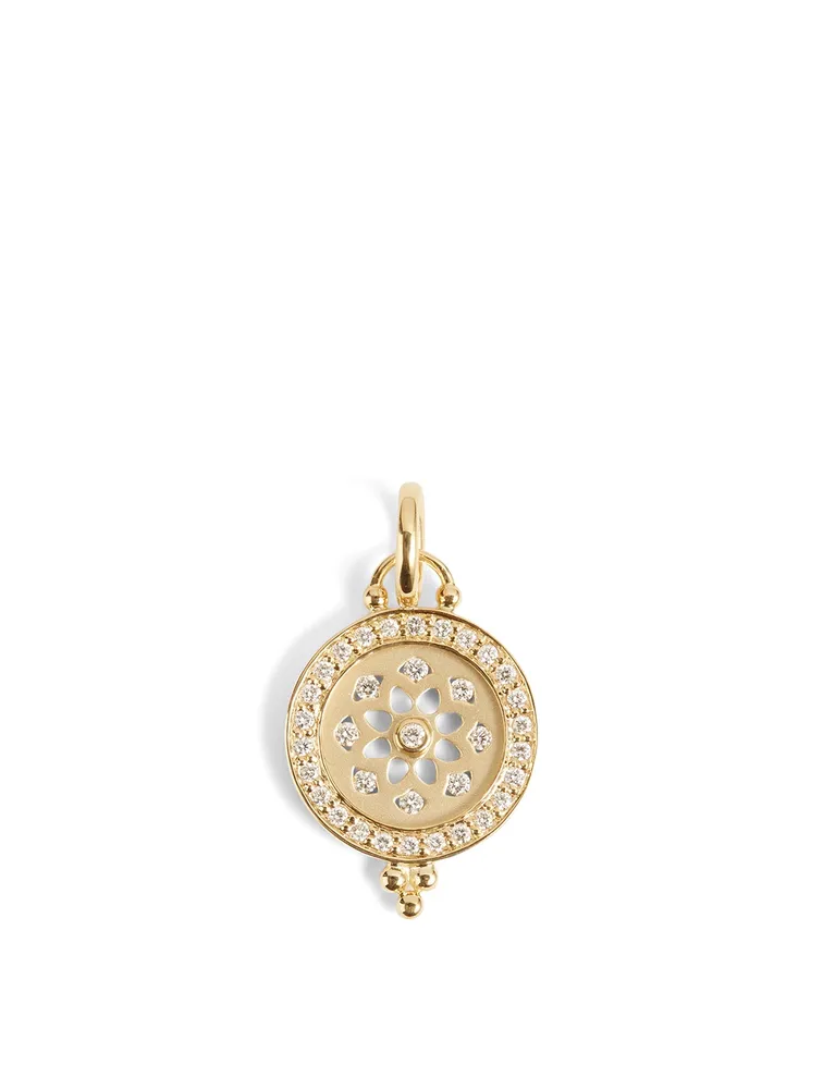 18K Gold Mandala Cutout Pendant With Diamonds
